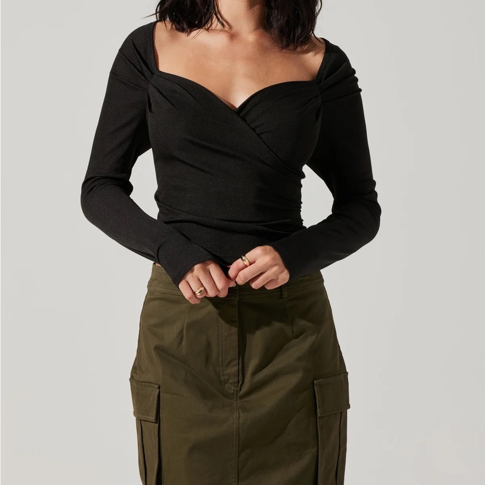 Astr Surplice Long Sleeve Knit Top